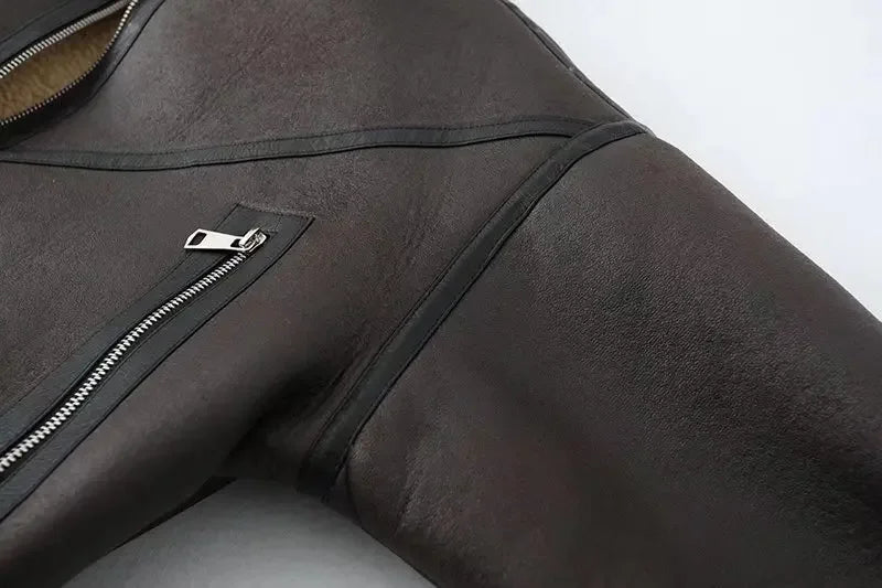 Veste Courte Motard Femme – Effet Cuir d’Agneau