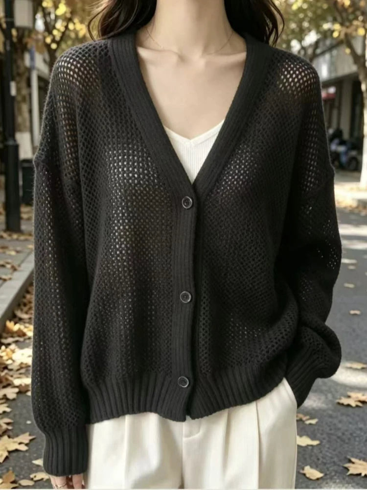 Cardigan Ample Femme – Maille, Col V et Boutons
