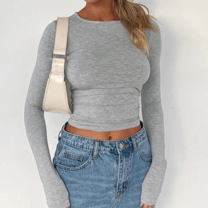 T-shirt Basique Femme – Coupe Ajustée et Manches Longues