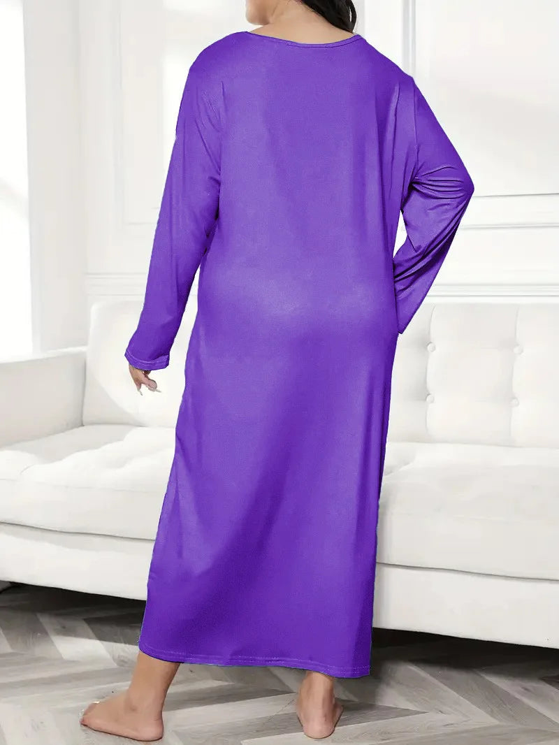 Robe de Nuit Mi-Longue Femme – Coupe Ample et Manches Longues