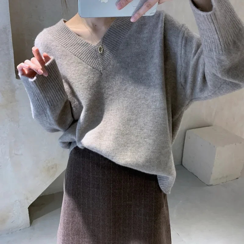 Pull Col V Femme – Maille Style Coréen