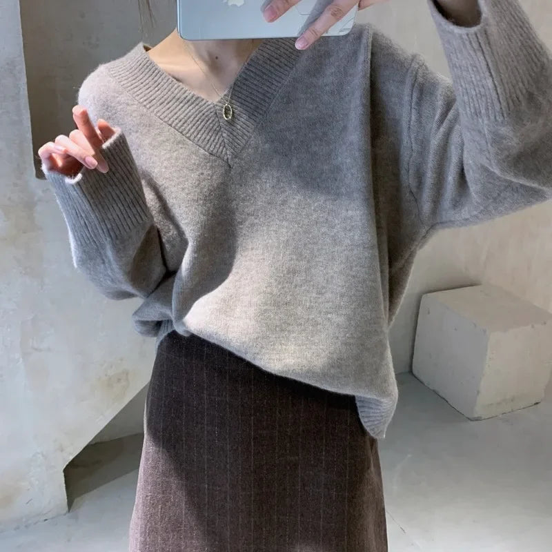 Pull Col V Femme – Maille Style Coréen