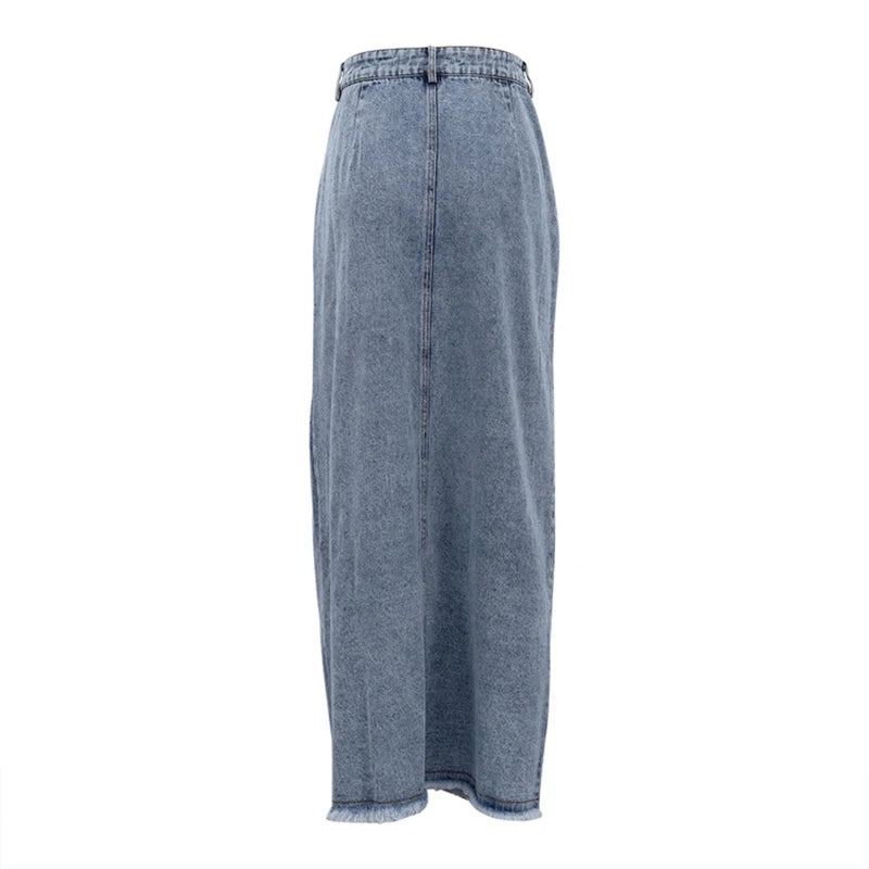 Jupe longue femme en jean vintage à boutons