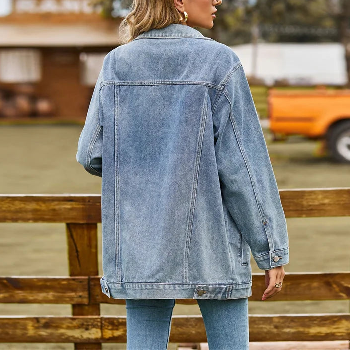 Veste en Jean Vintage Femme – Coupe Ample et Revers