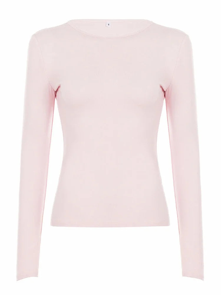 T-shirt Femme Ajusté à Col Rond et Manches Longues
