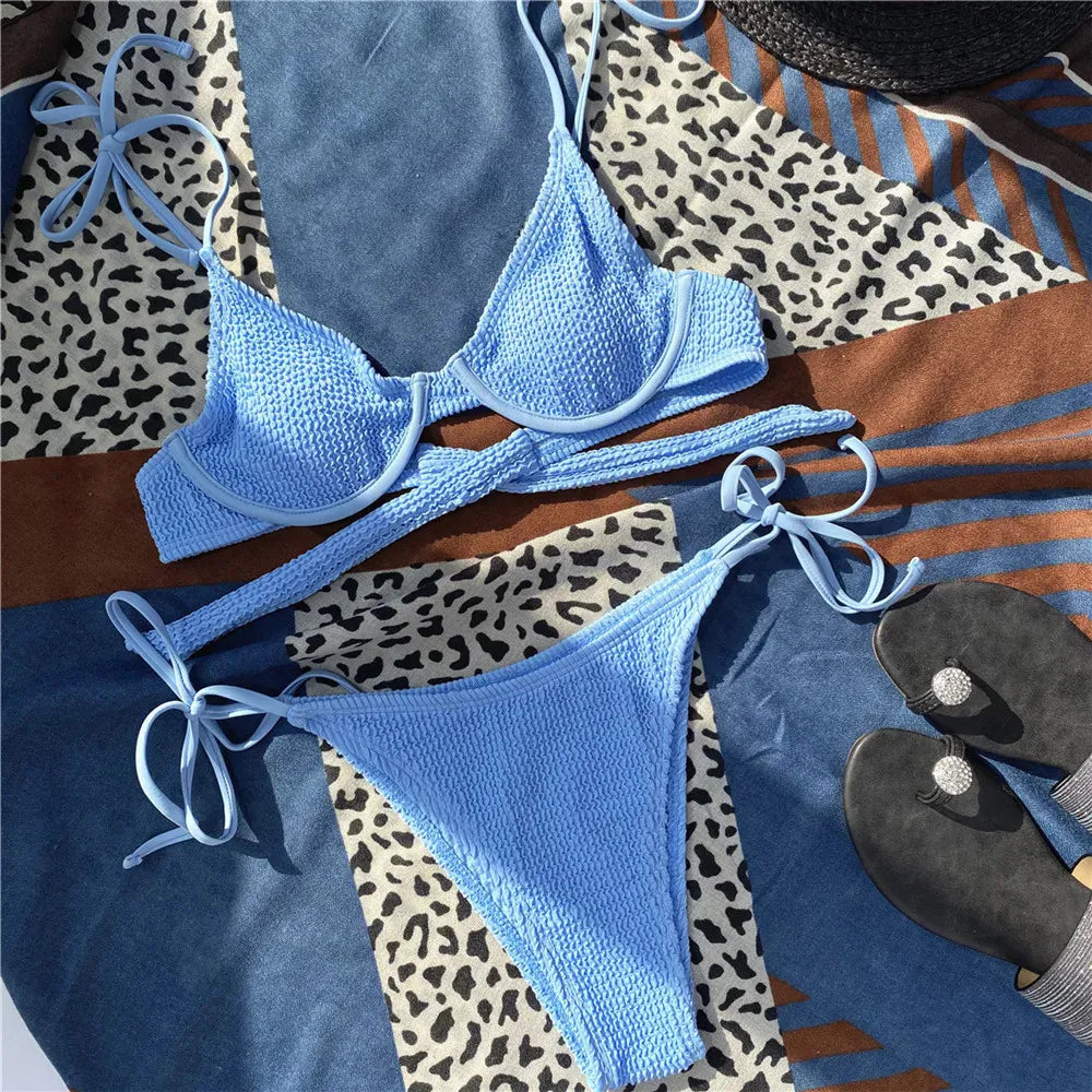 Bikini Push-Up Femme – Maille Côtelée et Micro-String