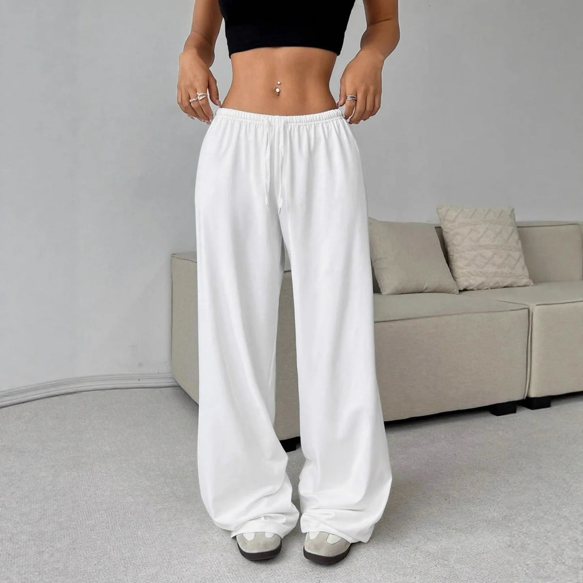 Pantalon Large Femme – Taille Élastique à Lacets