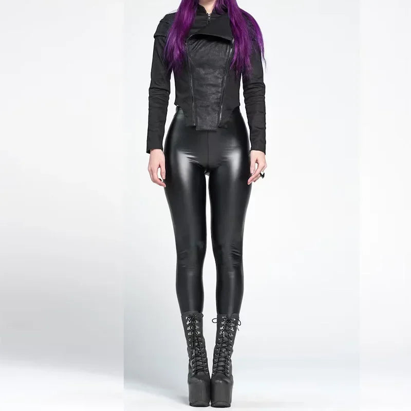 Legging Taille Haute Femme – Similicuir Extensible Sans Couture