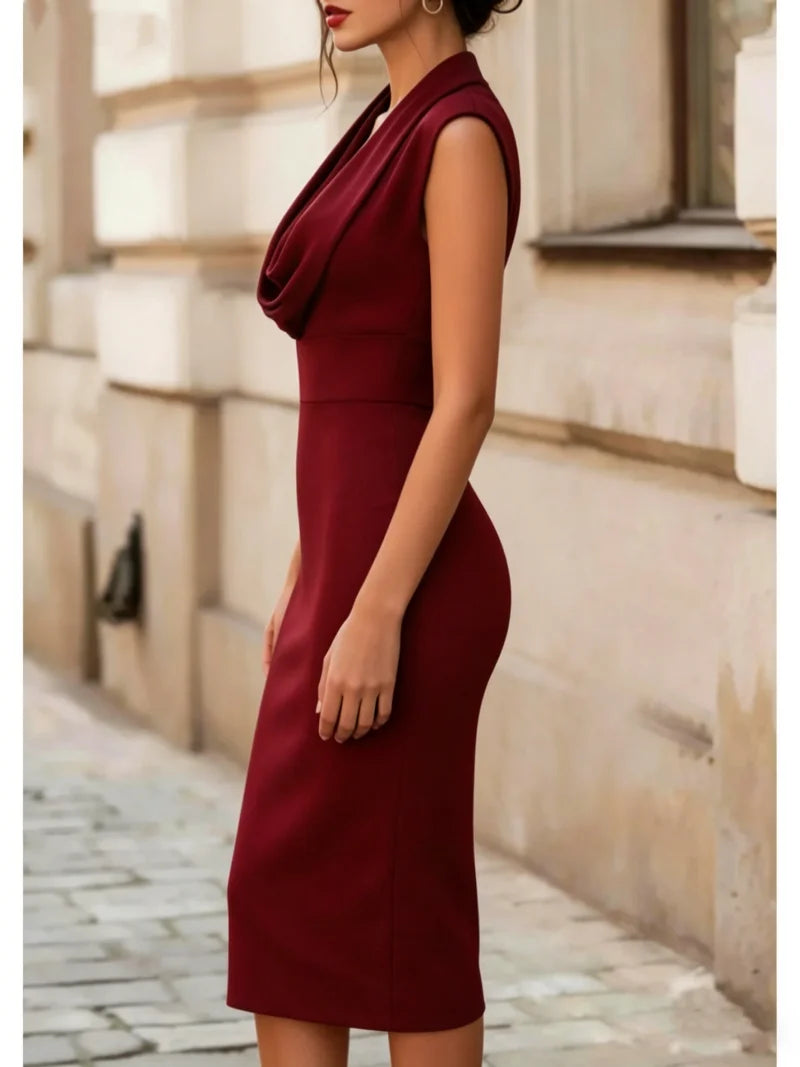 Robe Midi Femme – Sans Manches et Col Bénitier