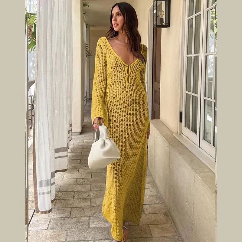 Robe Longue de Plage en Maille Femme