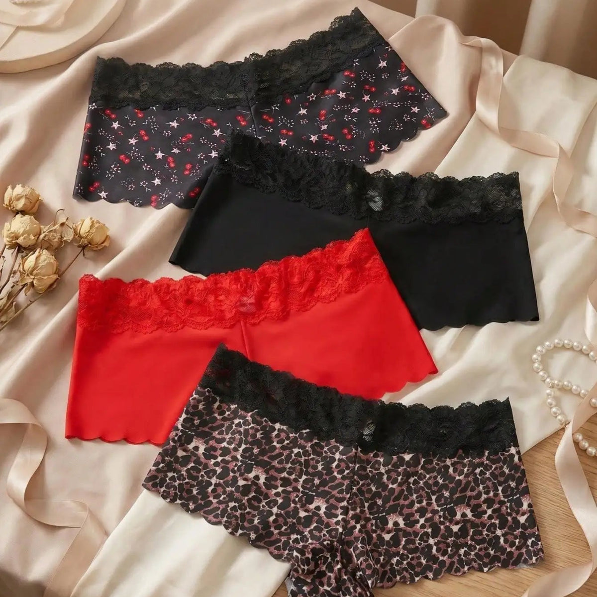Lot de 4 Boxers Femme – Dentelle