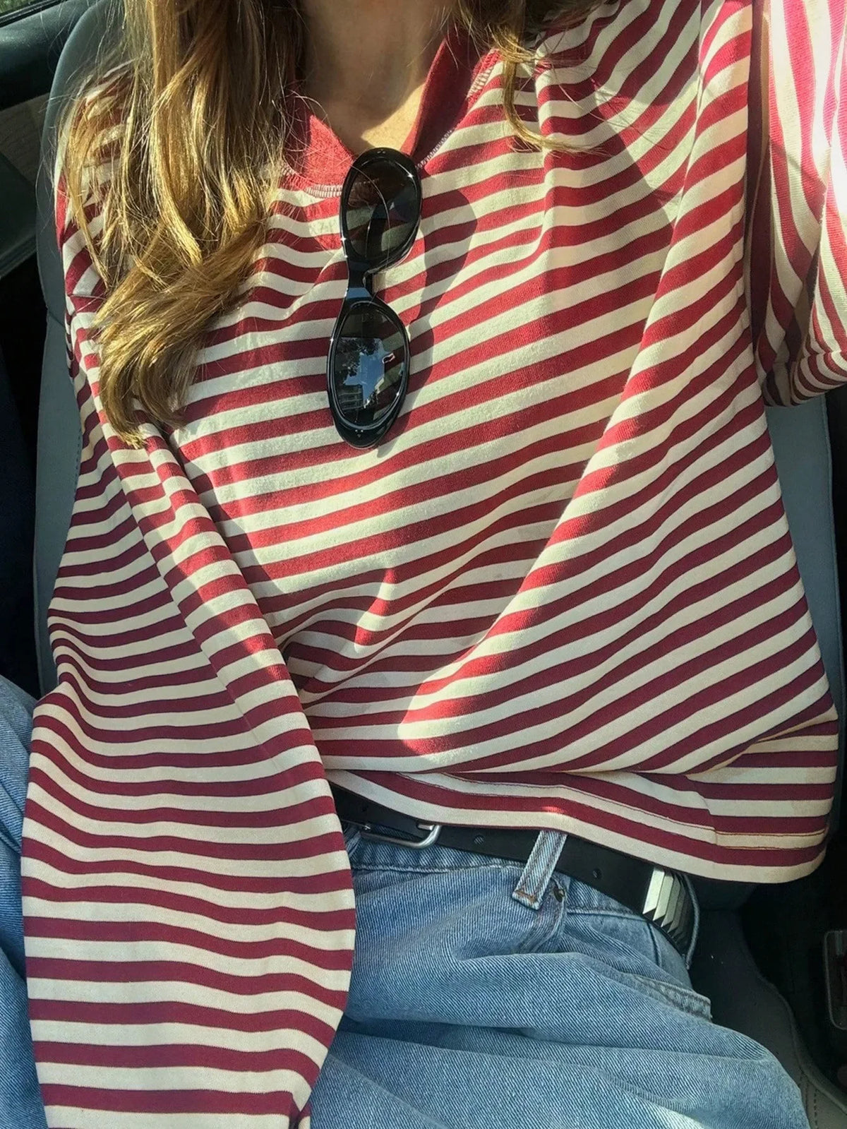 T-shirt Rayé Femme – Manches Longues et Couleurs Contrastées