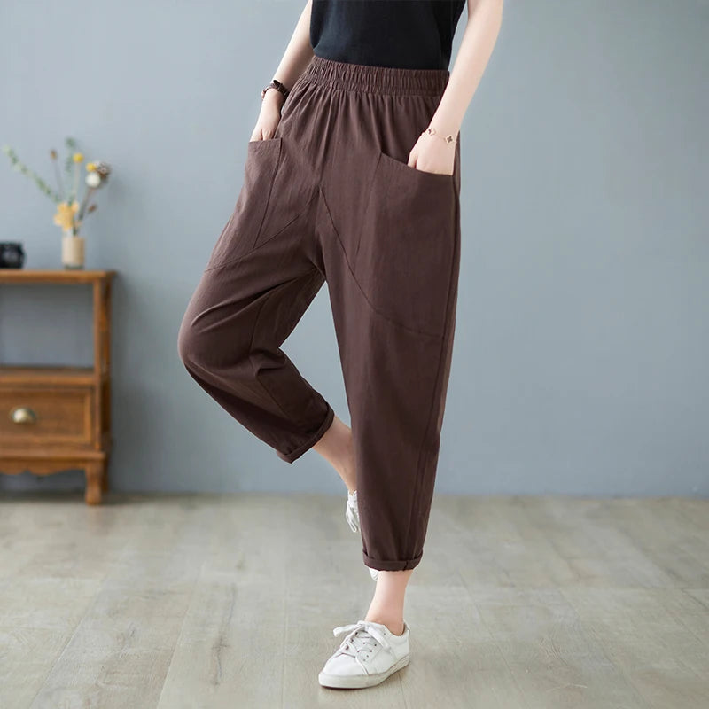 Pantalon Harem Femme – Plissé, Ample et Taille Élastique
