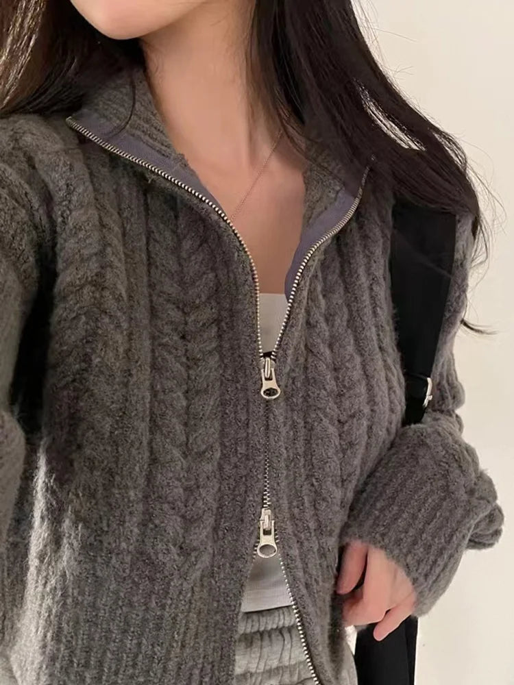 Cardigan Zippé Femme – Manches Bouffantes