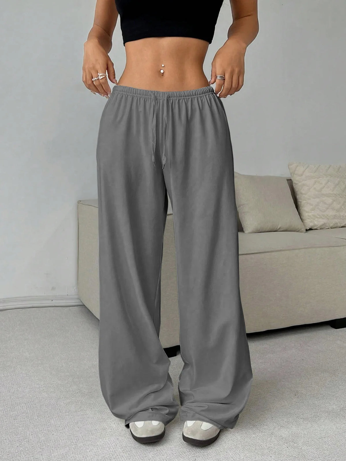Pantalon Large Femme – Taille Élastique à Lacets