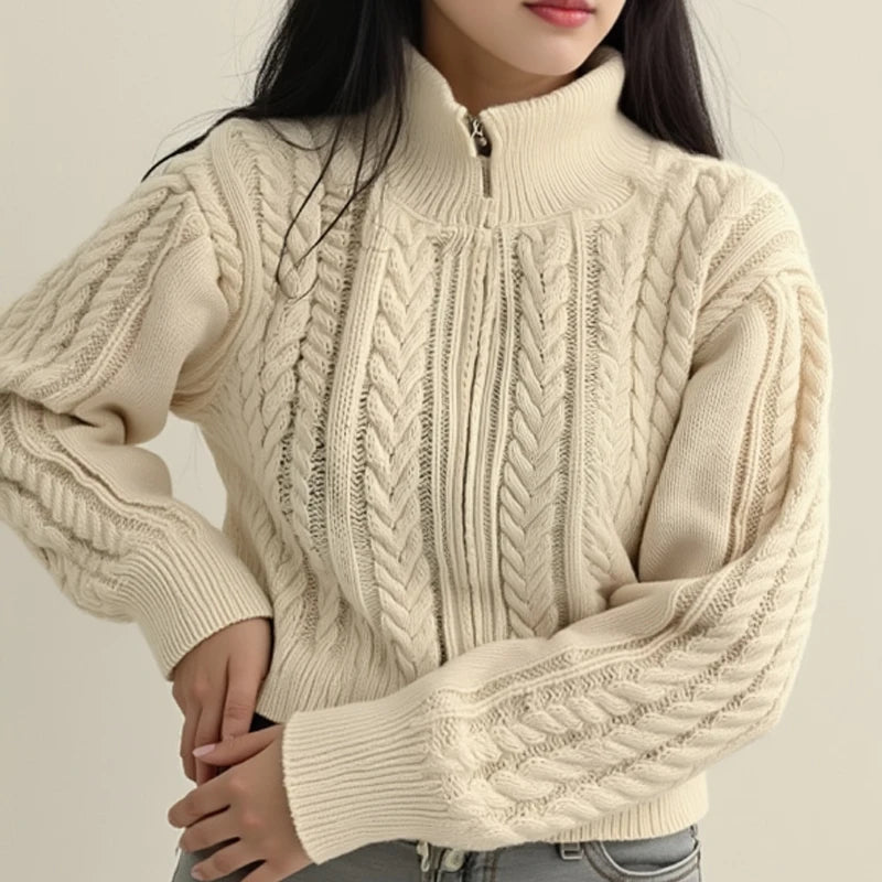 Cardigan Zippé Femme – Manches Bouffantes