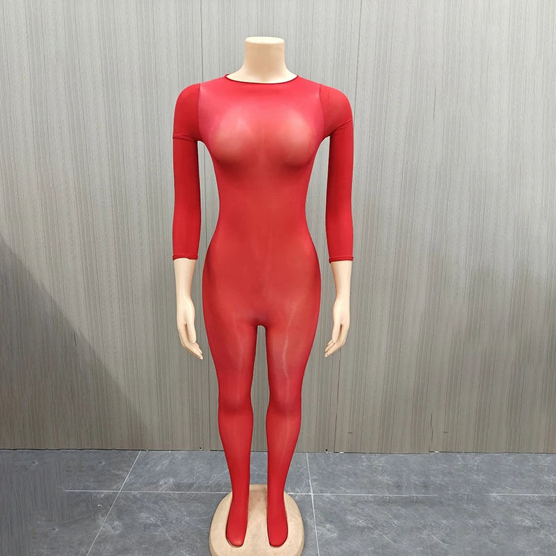 Combinaison en maille transparente à manches longues pour femme