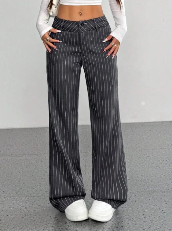 Pantalon Large Rayé Femme – Coupe Décontractée