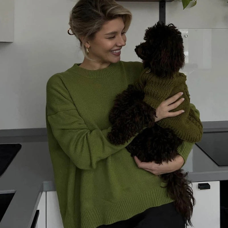 Pull Épais Femme – Col Rond et Coloris Uni