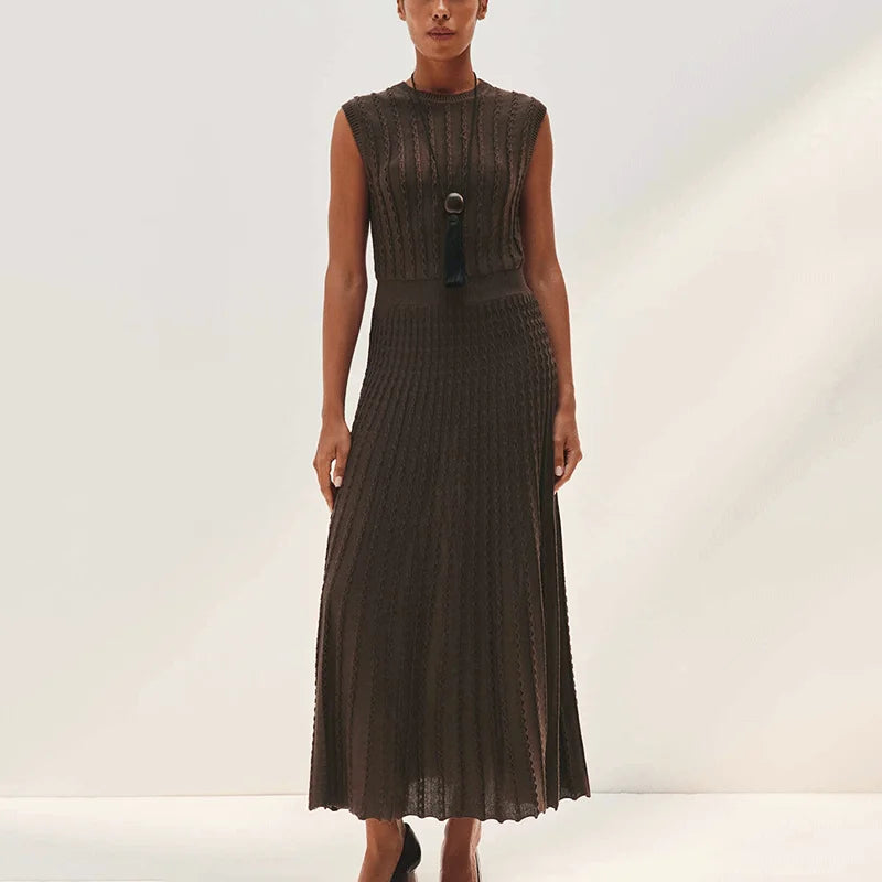 Robe Longue Femme – Maille Unie et Plissée