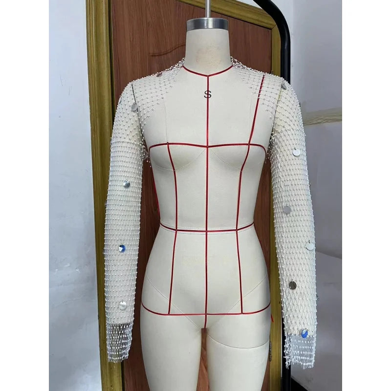 Haut Résille Femme – Strass et Boléro à Manches Longues