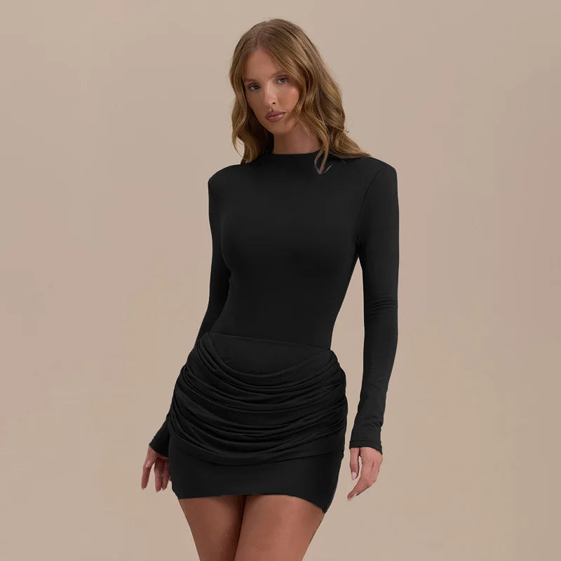 Robe Courte Femme Drapée à Manches Longues