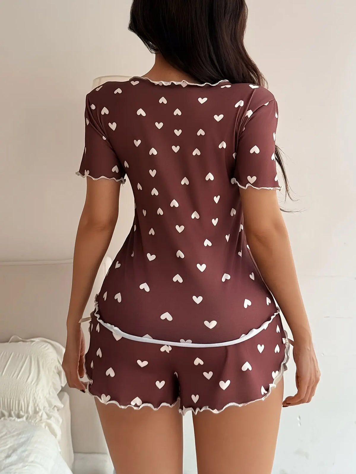 Pyjama d’Été Femme – Chemise et Short à Cœurs