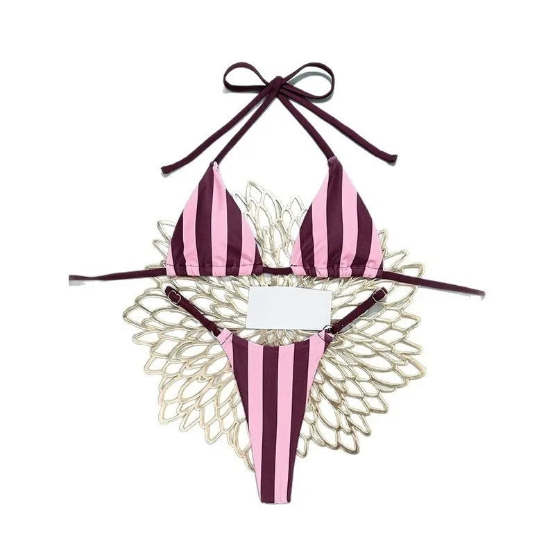 Bikini 2 Pièces Femme – Rayures et Liens à Nouer