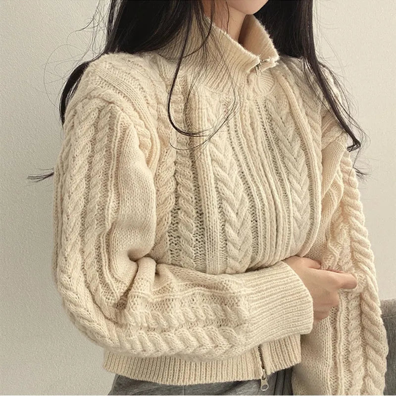 Cardigan Zippé Femme – Manches Bouffantes