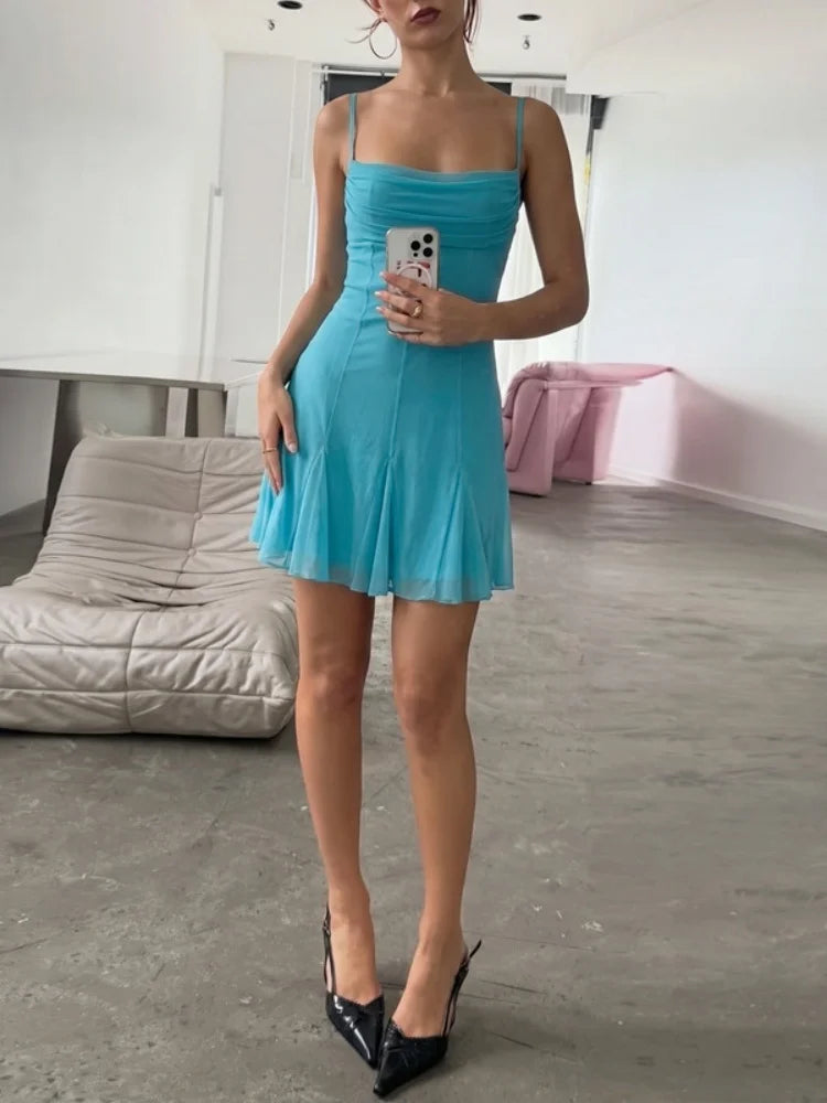 Robe courte femme bleue en maille extensible