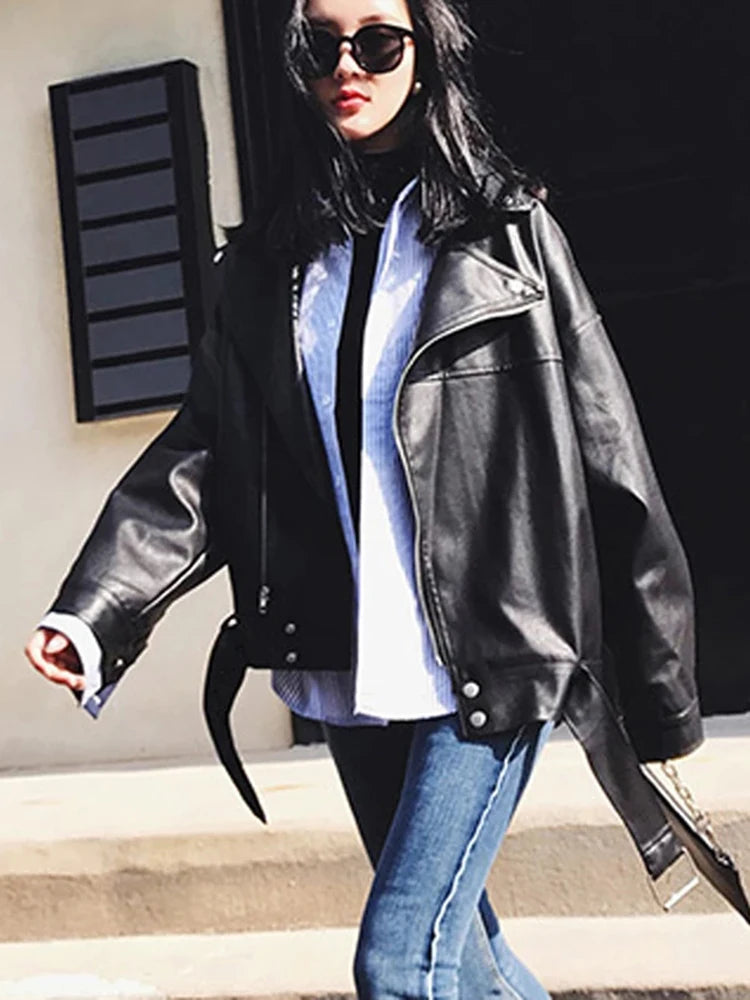 Blouson biker femme souple en simili cuir