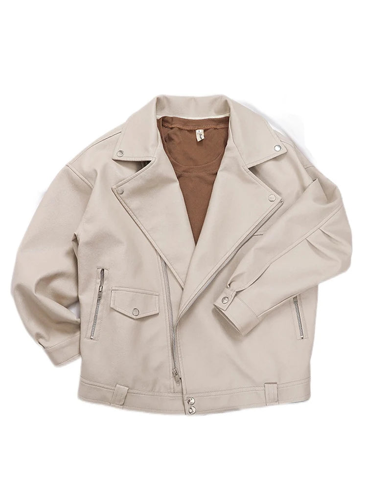 Blouson femme beige en simili cuir pour l'automne
