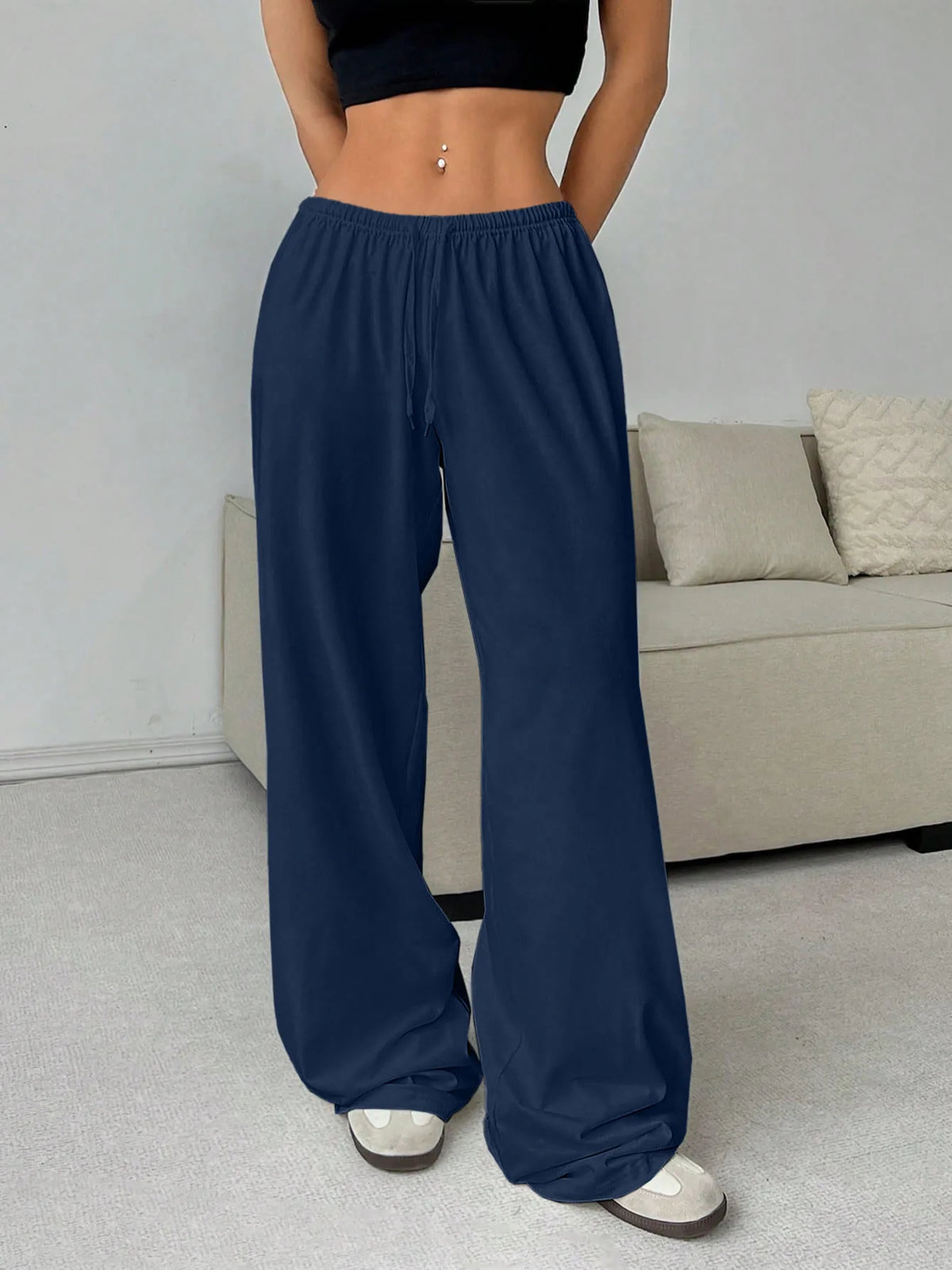 Pantalon Large Femme – Taille Élastique à Lacets