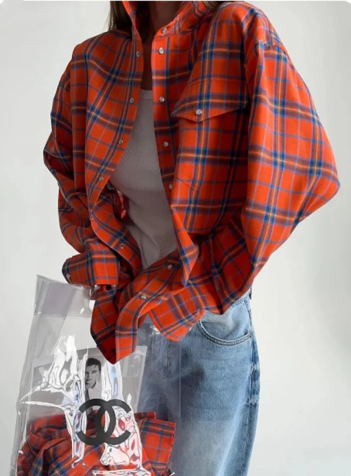 Chemisier Oversize Femme – Carreaux Vintage