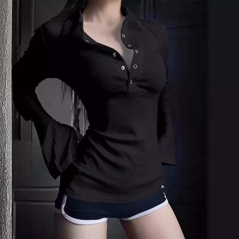 T-shirt Polo Ajusté Femme – Manches Longues