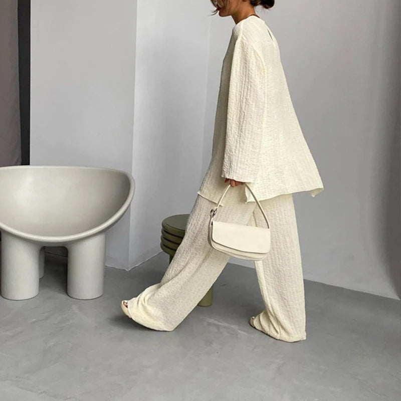 Ensemble femme pantalon monochrome décontracté