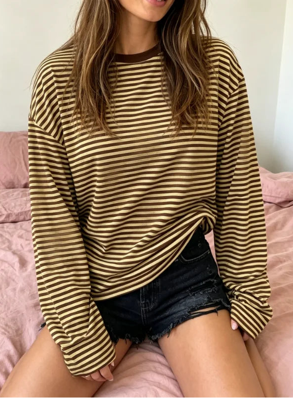 Crop Top Rayé Femme – Manches Longues