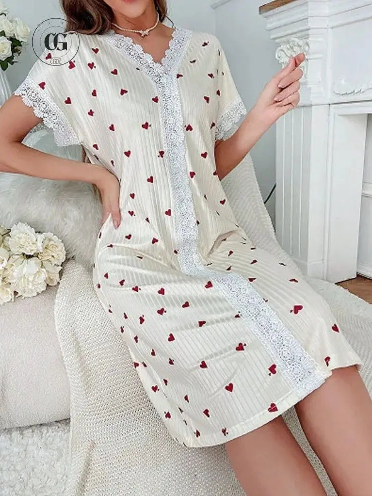 Chemise de Nuit Fluide Femme – Imprimée à Manches Courtes