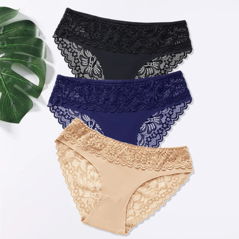 Lot de 3 Culottes Femme – Dentelle et Taille Basse