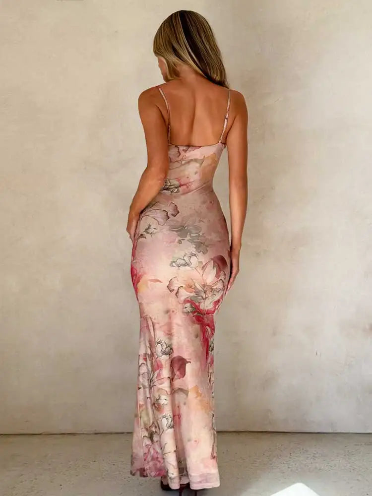 Robe Longue Femme – Dentelle Imprimée Sans Manches