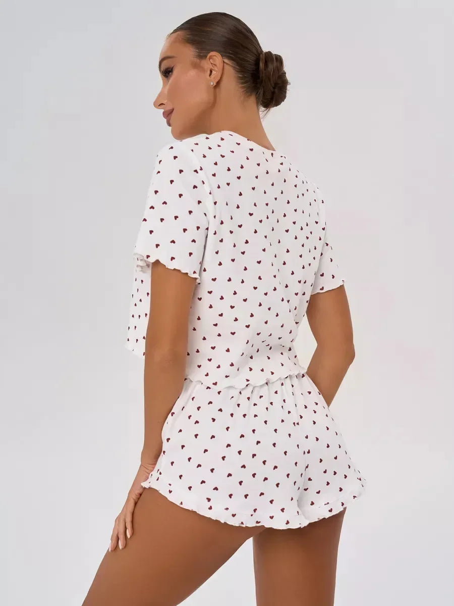 Pyjama d’Été Femme – Imprimé Cœurs