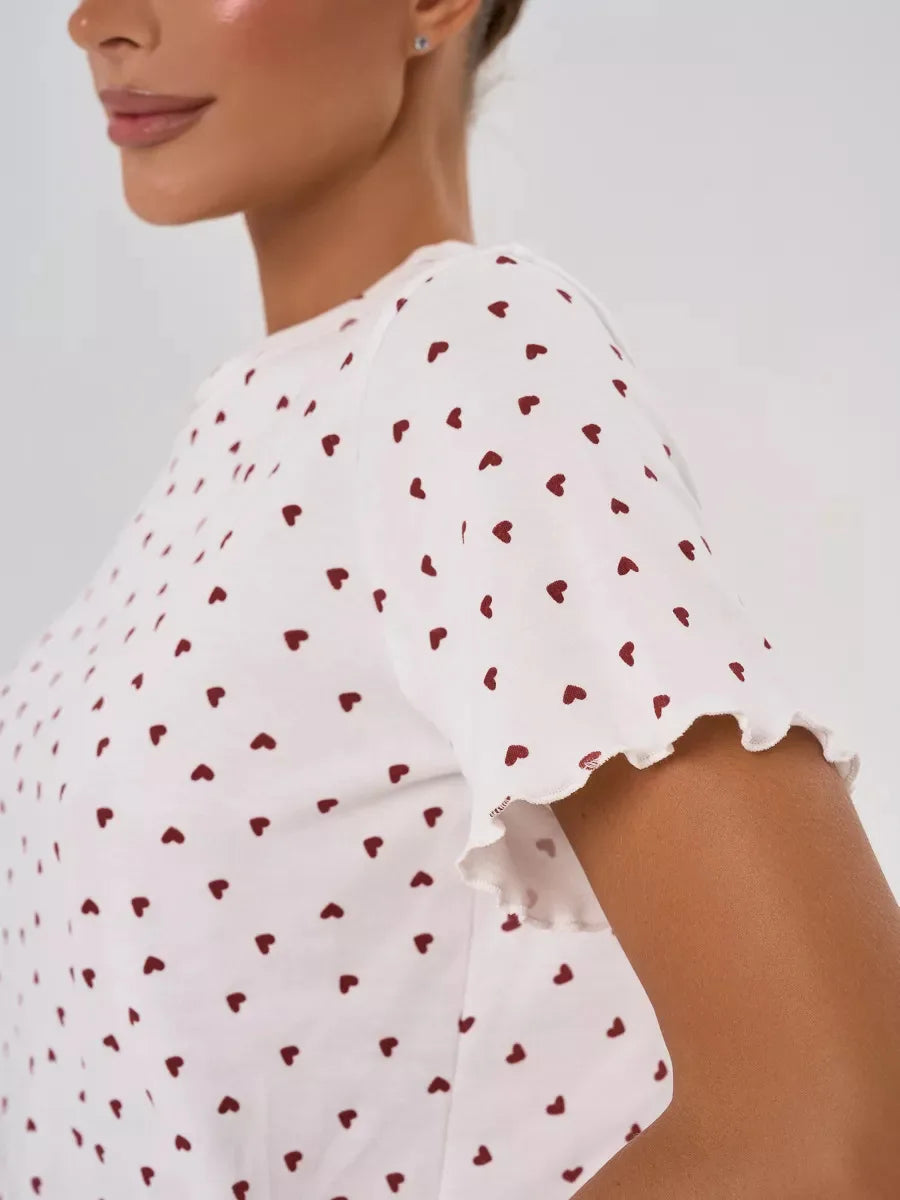 Pyjama d’Été Femme – Imprimé Cœurs