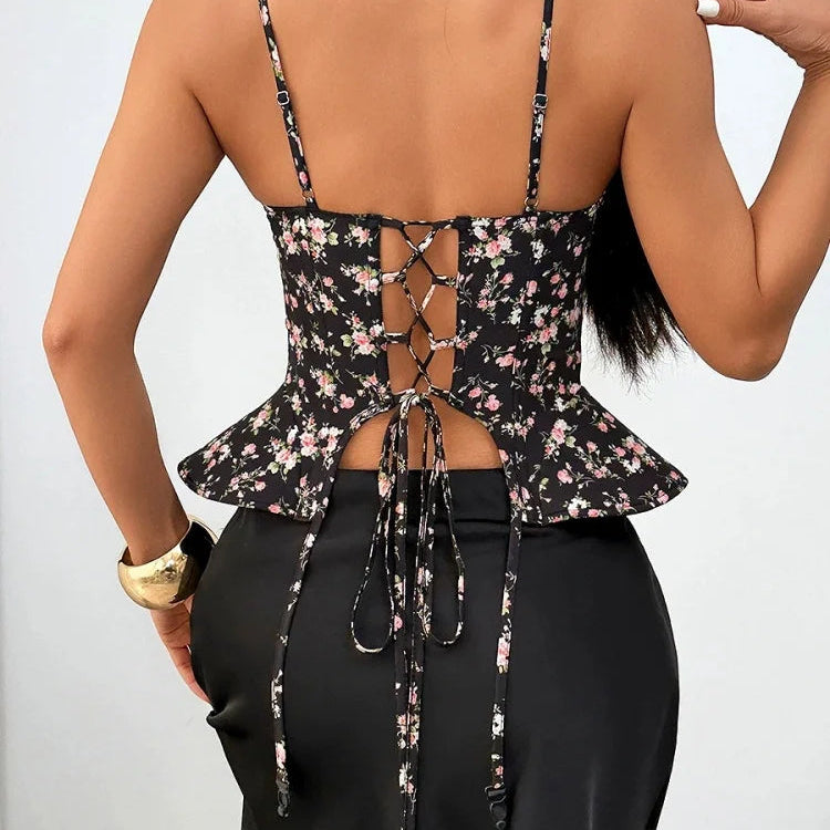 Débardeur Corset Femme – Imprimé Floral d’Été