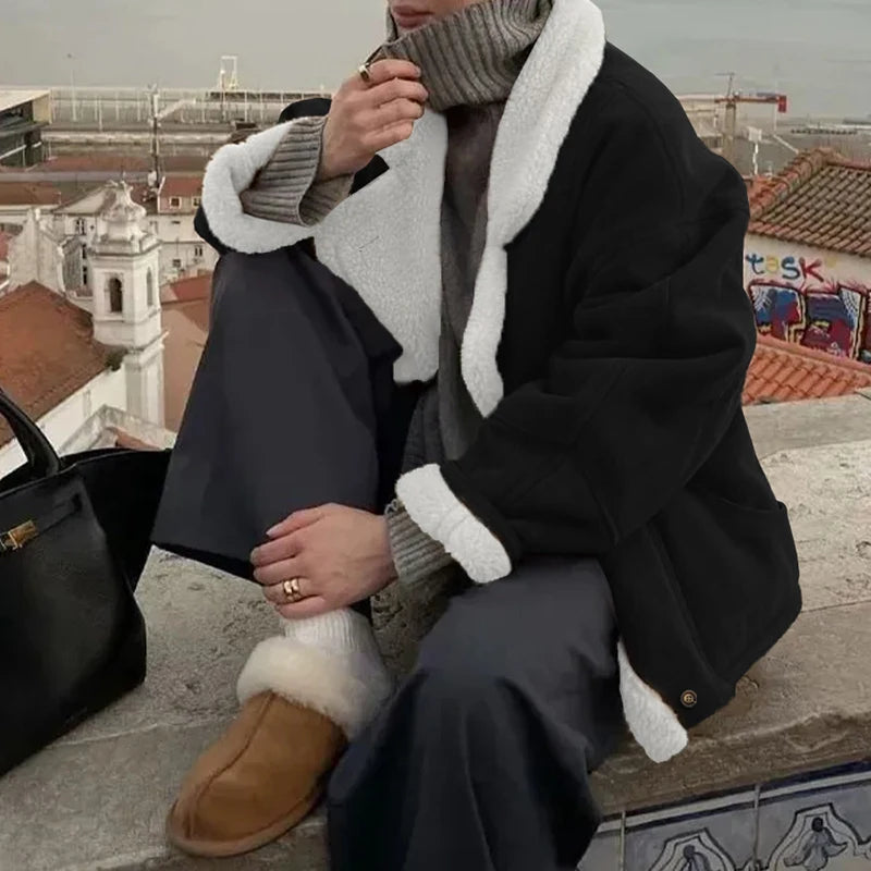 Veste Rétro Femme – Effet Laine d’Agneau et Patchwork