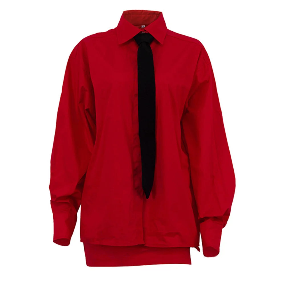 Ensemble femme rouge chemise et mini-jupe