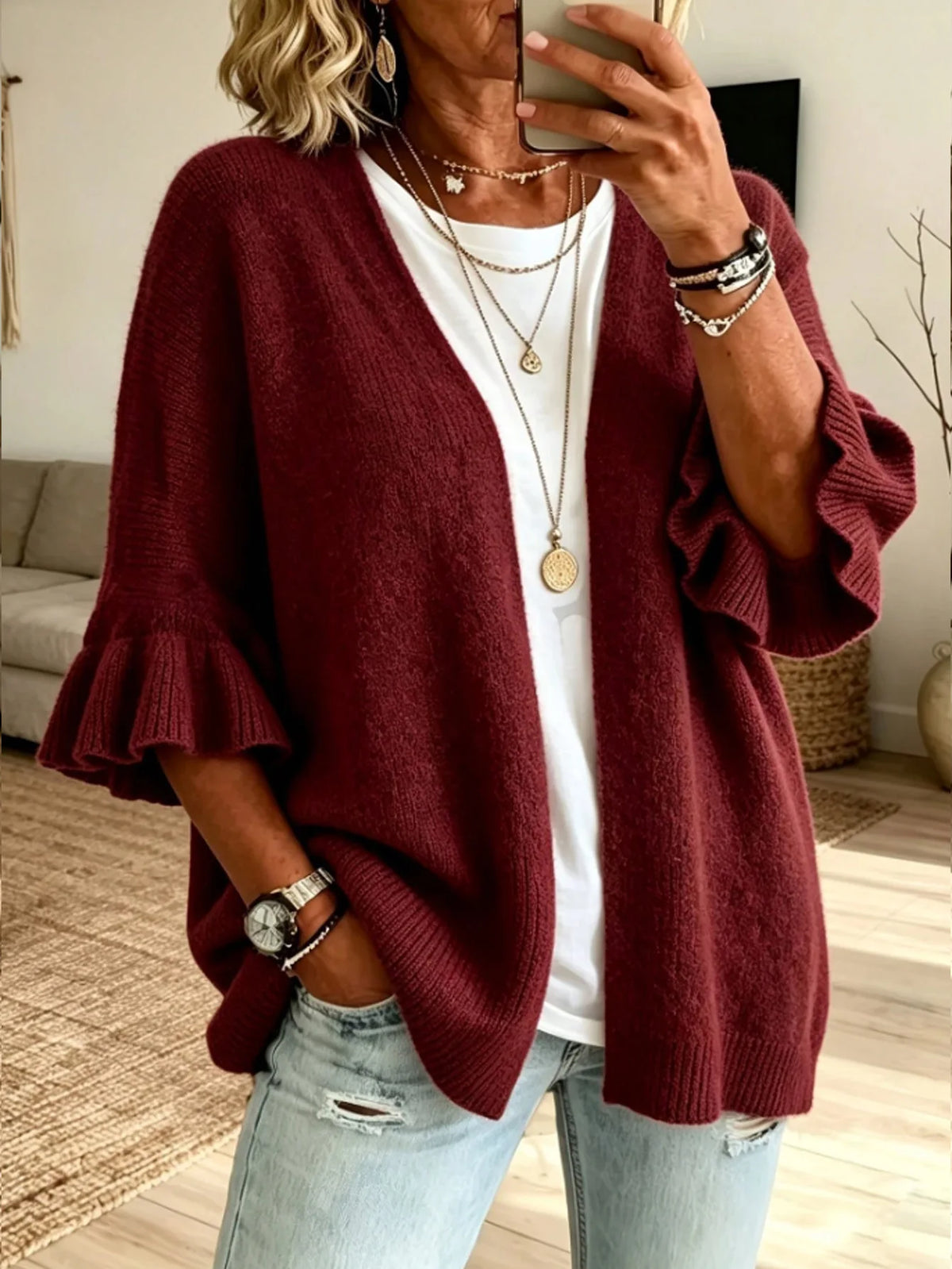 Cardigan Léger Femme – Maille Douce et Volants