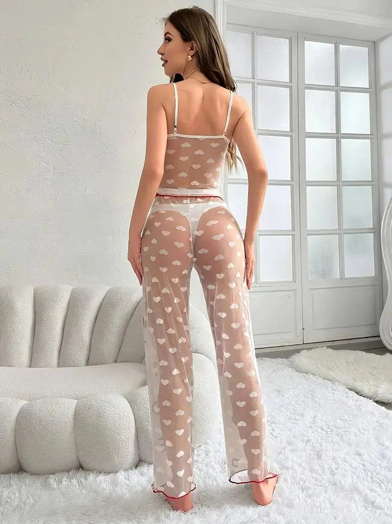 Pyjama Femme à Cerises – Caraco Transparent et Pantalon