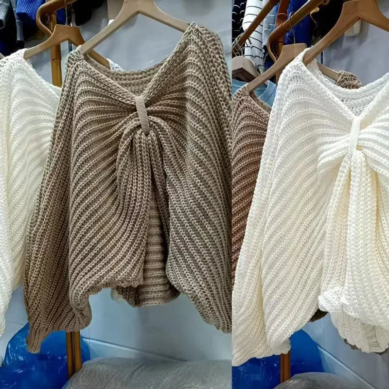 Pull en Maille Femme – Uni avec Nœud Papillon