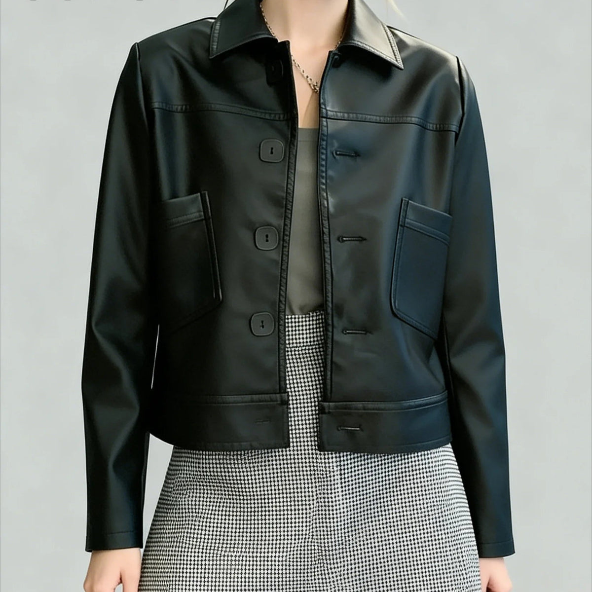 Veste courte femme en simili cuir style coréen