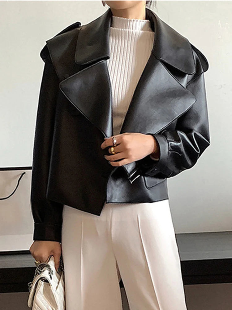 Veste femme noire en simili cuir style vintage